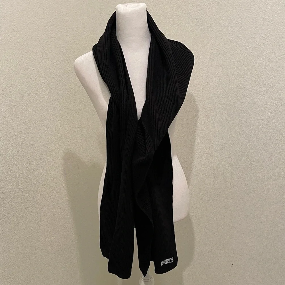 NWT Pink by Victoria Secret Womens Black Knit  Large Scarf​​​​​​​